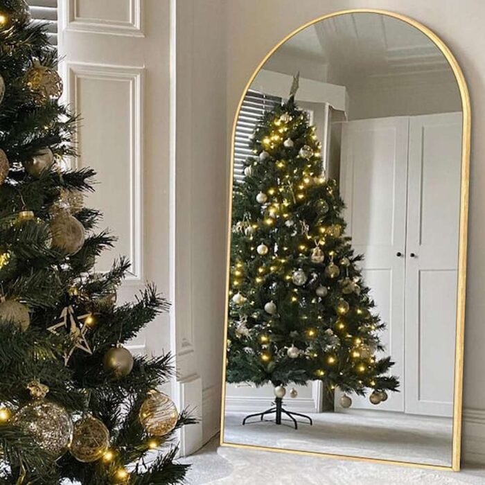 32 in. W x 71 in. H Oversized Aluminum Alloy Arch Full Length Gold Wall Mounted Standing Mirror Floor Mirror